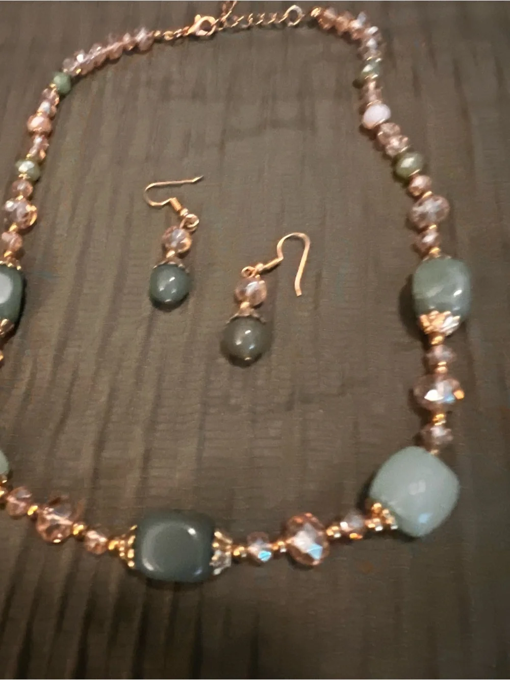 Gold-Tone Green Bead Necklace & Earrings Set